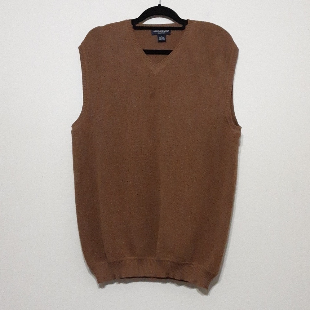 Daniel Cremieux vest men's L alpaca blend brown Y2K V-neck soft casual grandpa